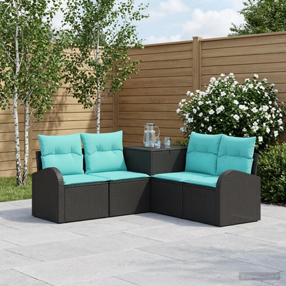 Set di divani 5 pz Nero e Blu Rattan sintetico e Acciaio