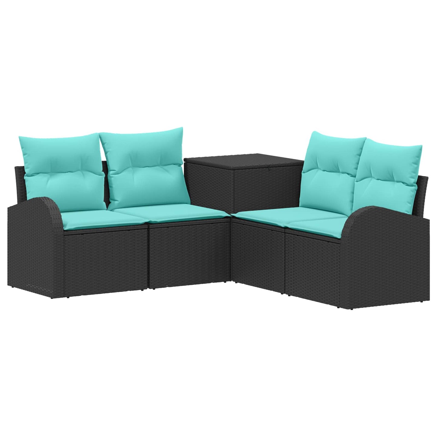 Set di divani 5 pz Nero e Blu Rattan sintetico e Acciaio