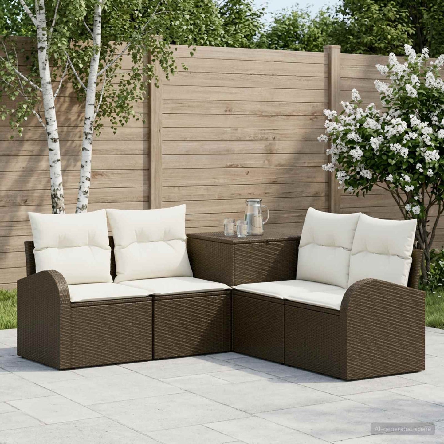 Set di divani 5 pz Marrone e Bianco Crema | homemem39