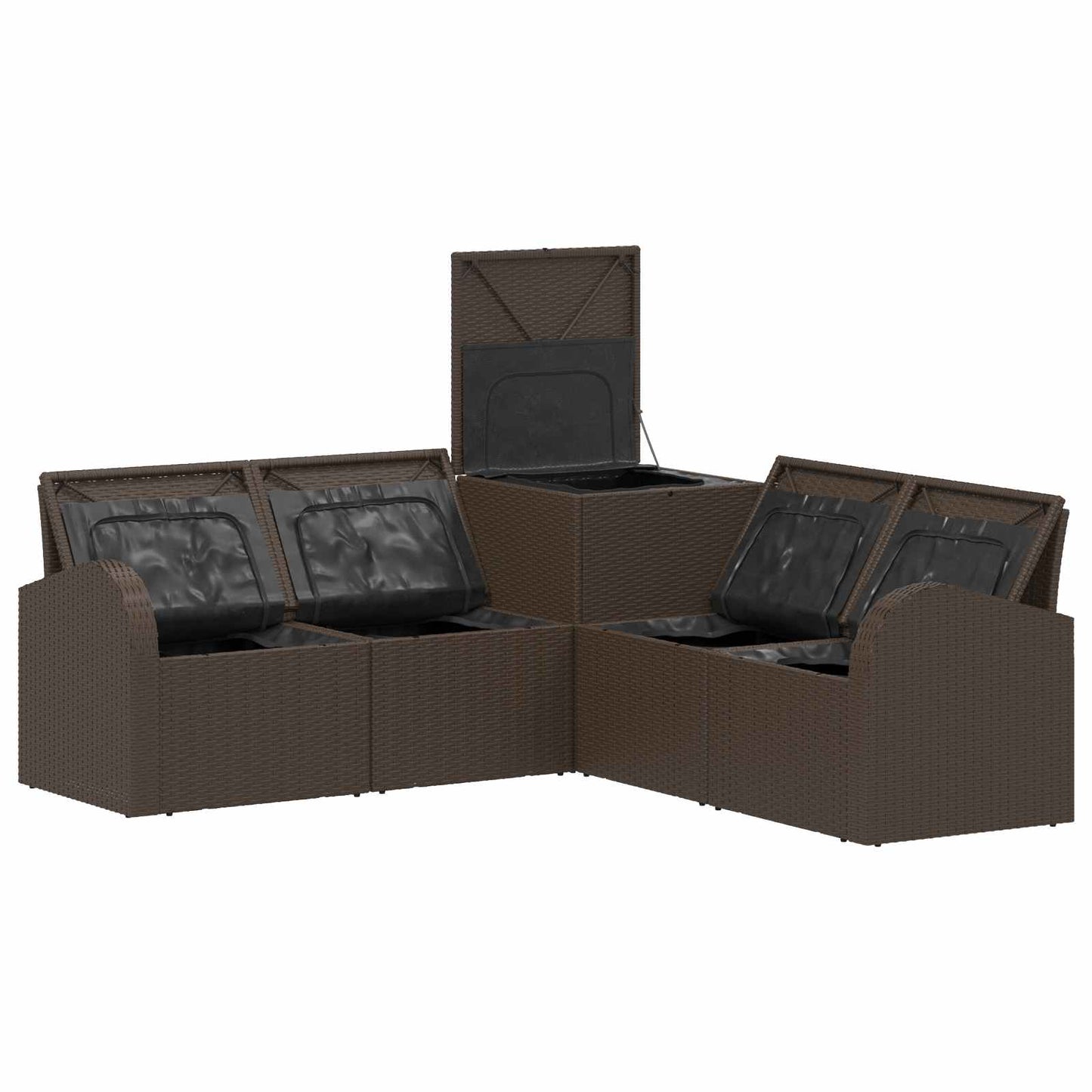 Set di divani 5 pz Marrone e Rosso Rattan sintetico e Acciaio | homemem39