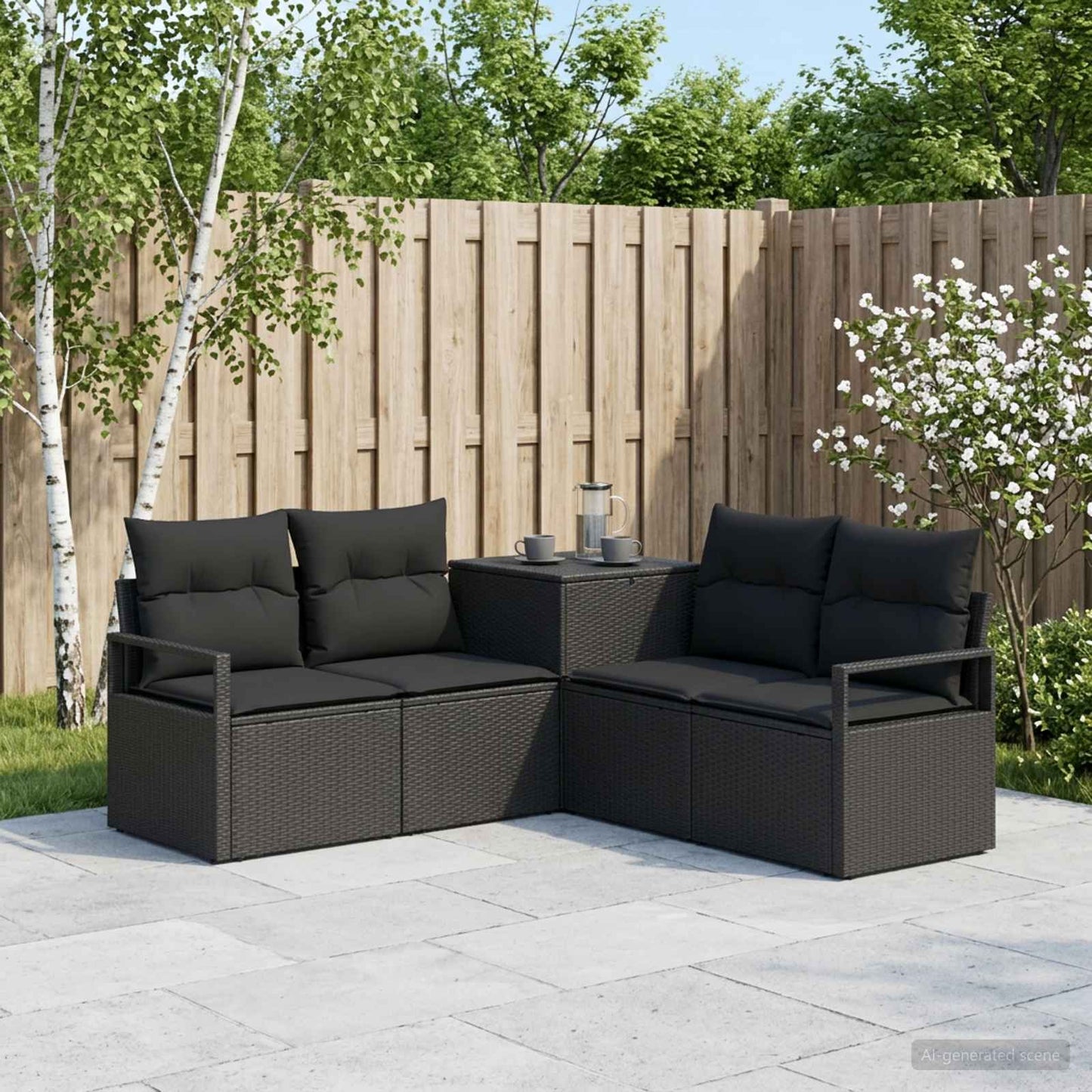 Set di divani 5 pz Nero Rattan sintetico e Acciaio | homemem39