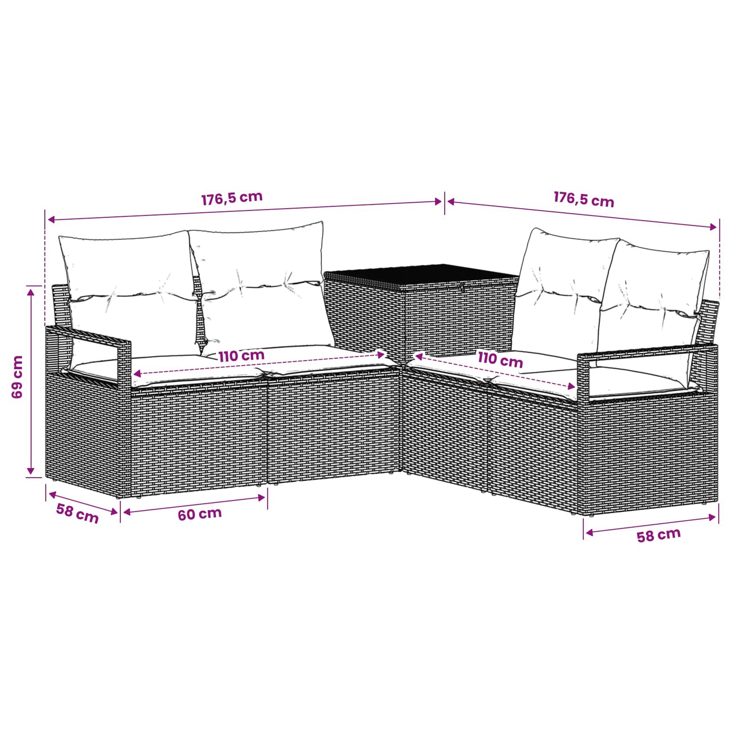 Set di divani 5 pz Nero e Blu Rattan sintetico e Acciaio | homemem39