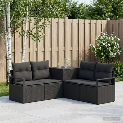 Set di divani 5 pz Nero Rattan sintetico e Acciaio