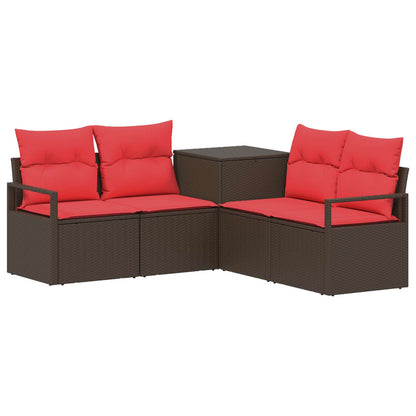 Set di divani 5 pz Marrone e Rosso Rattan sintetico e Acciaio | homemem39