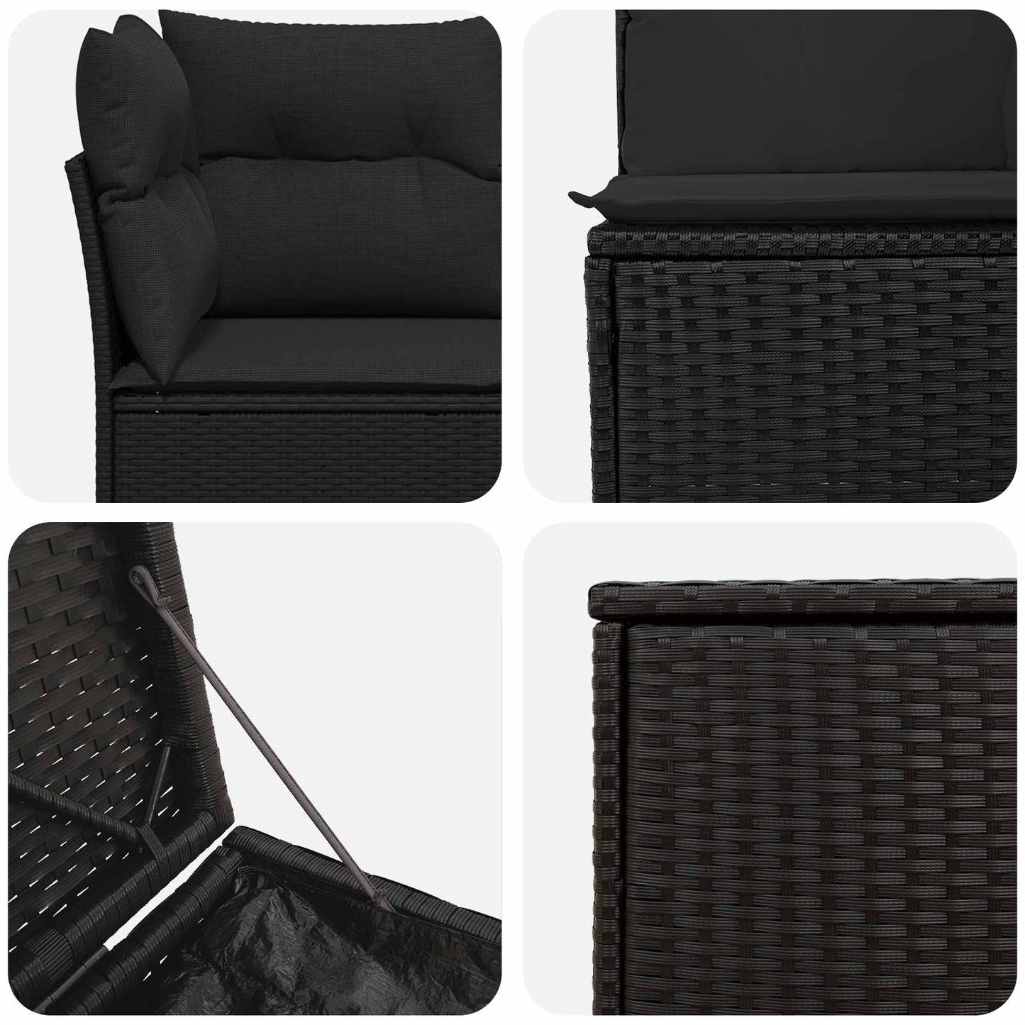 Set di divani 5 pz Nero Rattan sintetico e Acciaio | homemem39
