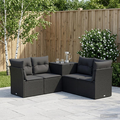 Set di divani 5 pz Nero Rattan sintetico e Acciaio | homemem39