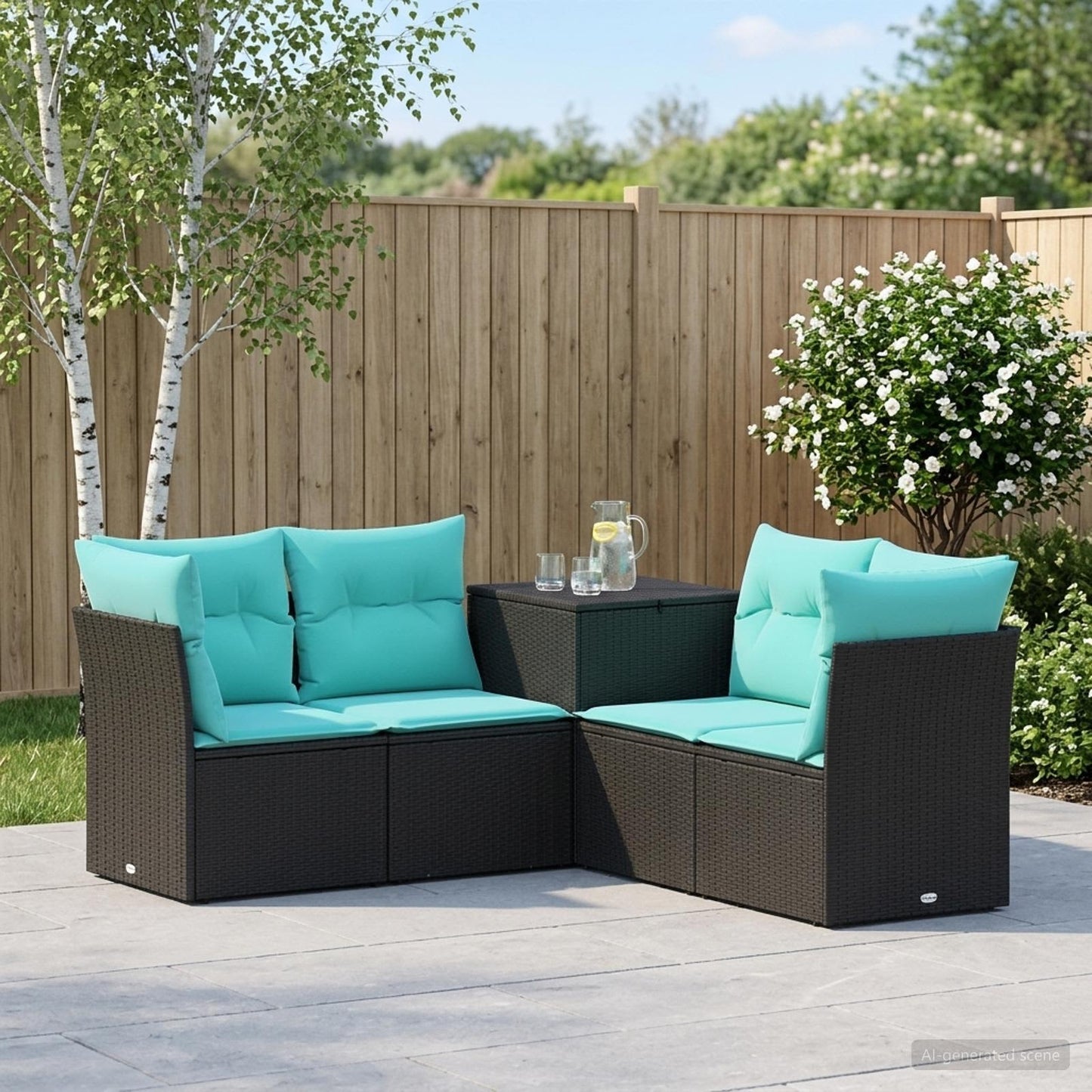 Set di divani 5 pz Nero e Blu Rattan sintetico e Acciaio | homemem39