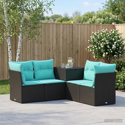 Set di divani 5 pz Nero e Blu Rattan sintetico e Acciaio | homemem39
