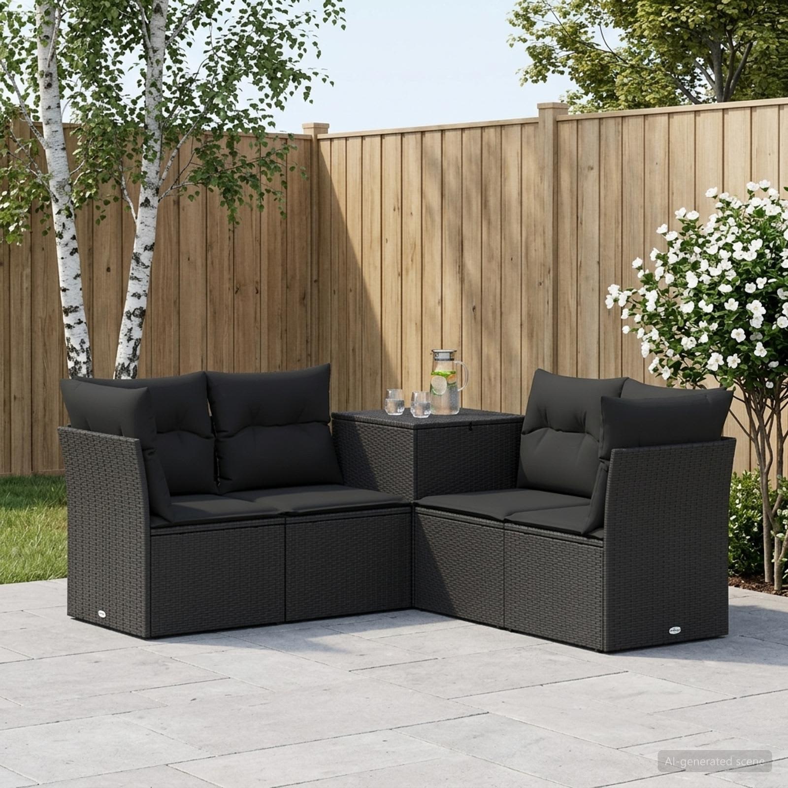 Set di divani 5 pz Nero Rattan sintetico e Acciaio | homemem39