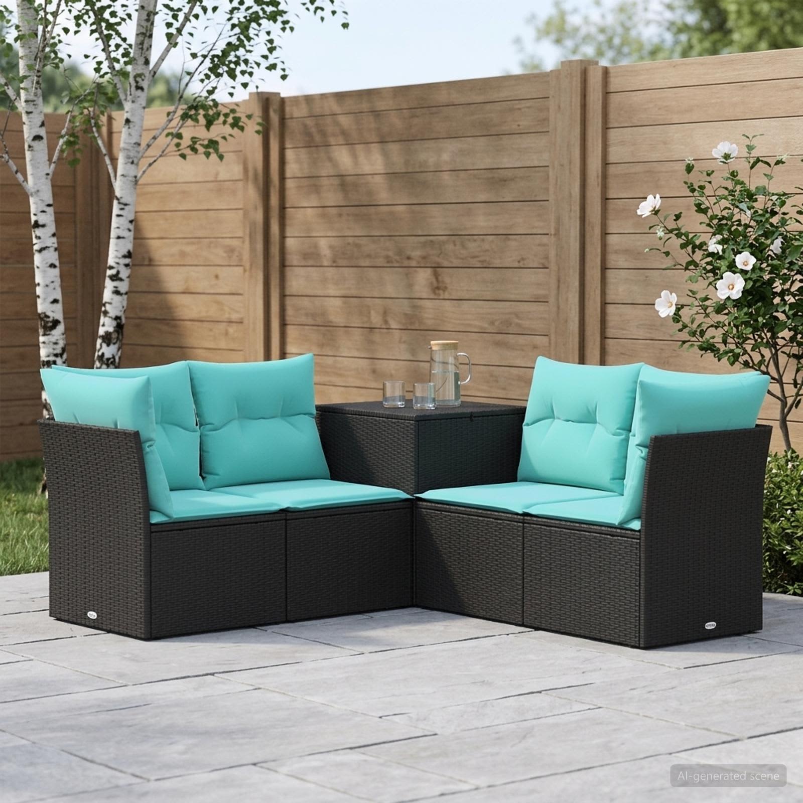 Set di divani 5 pz Nero e Blu Rattan sintetico e Acciaio | homemem39