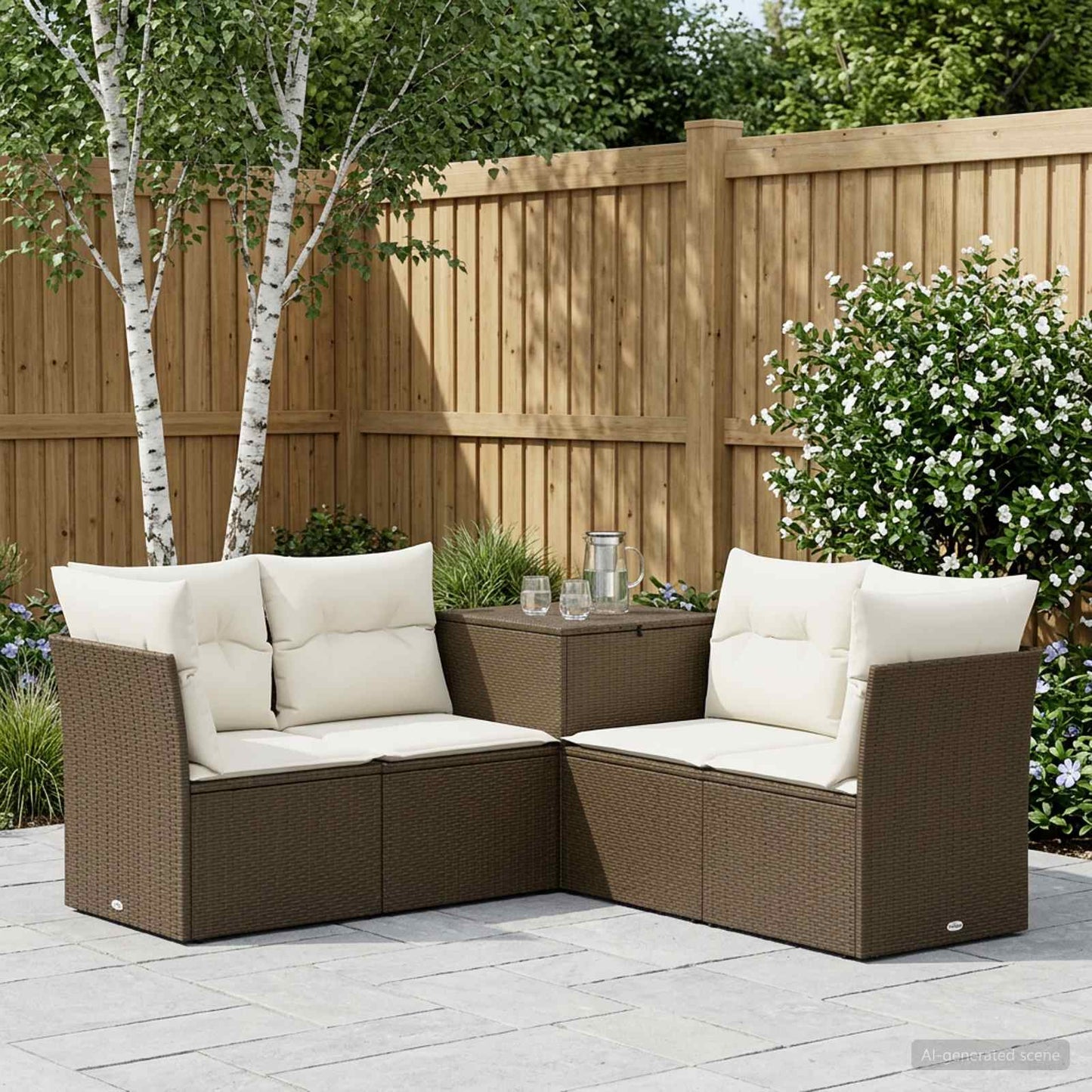Set di divani 5 pz Marrone e Bianco Crema | homemem39