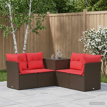 Set di divani 5 pz Marrone e Rosso Rattan sintetico e Acciaio | homemem39