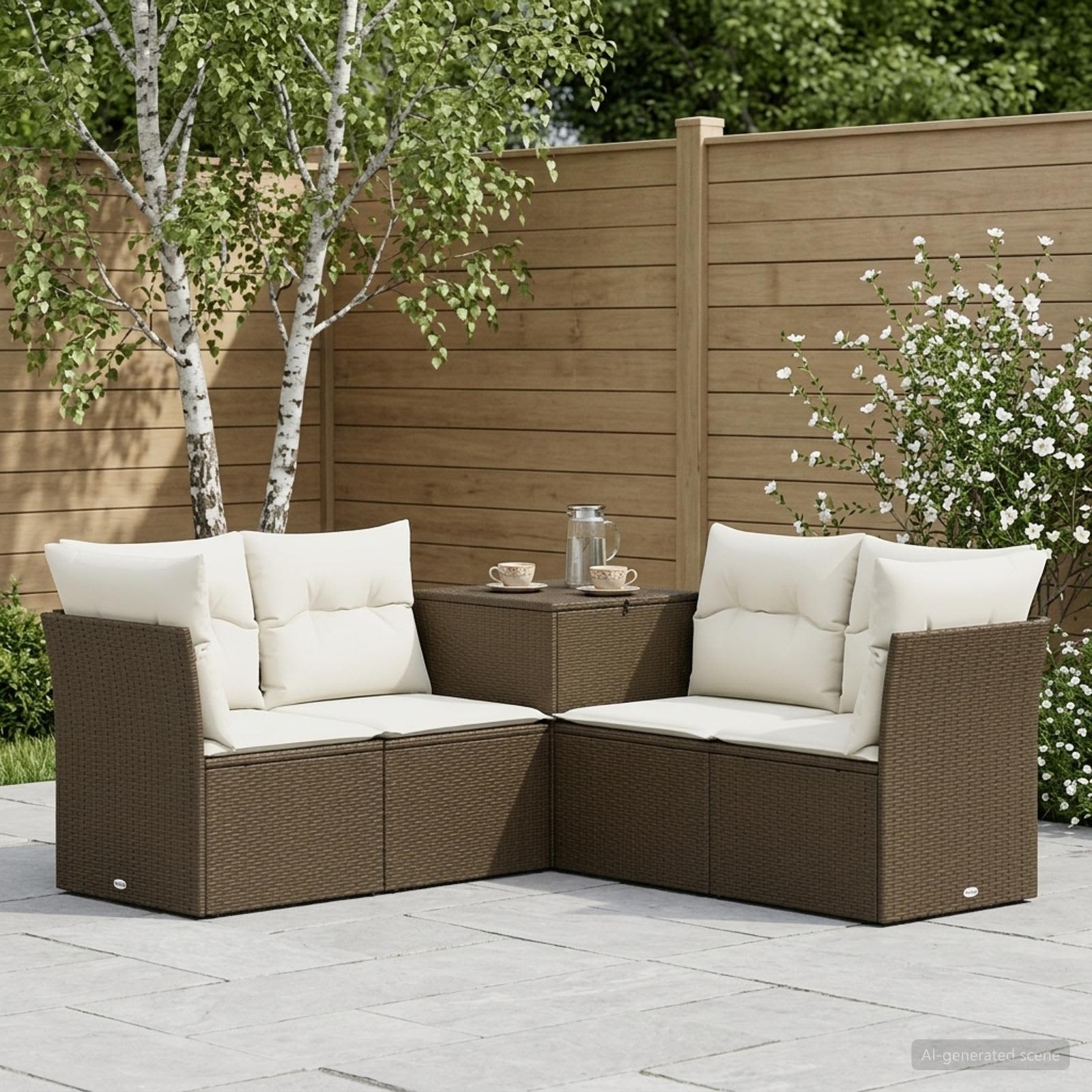 Set di divani 5 pz Marrone e Bianco Crema | homemem39