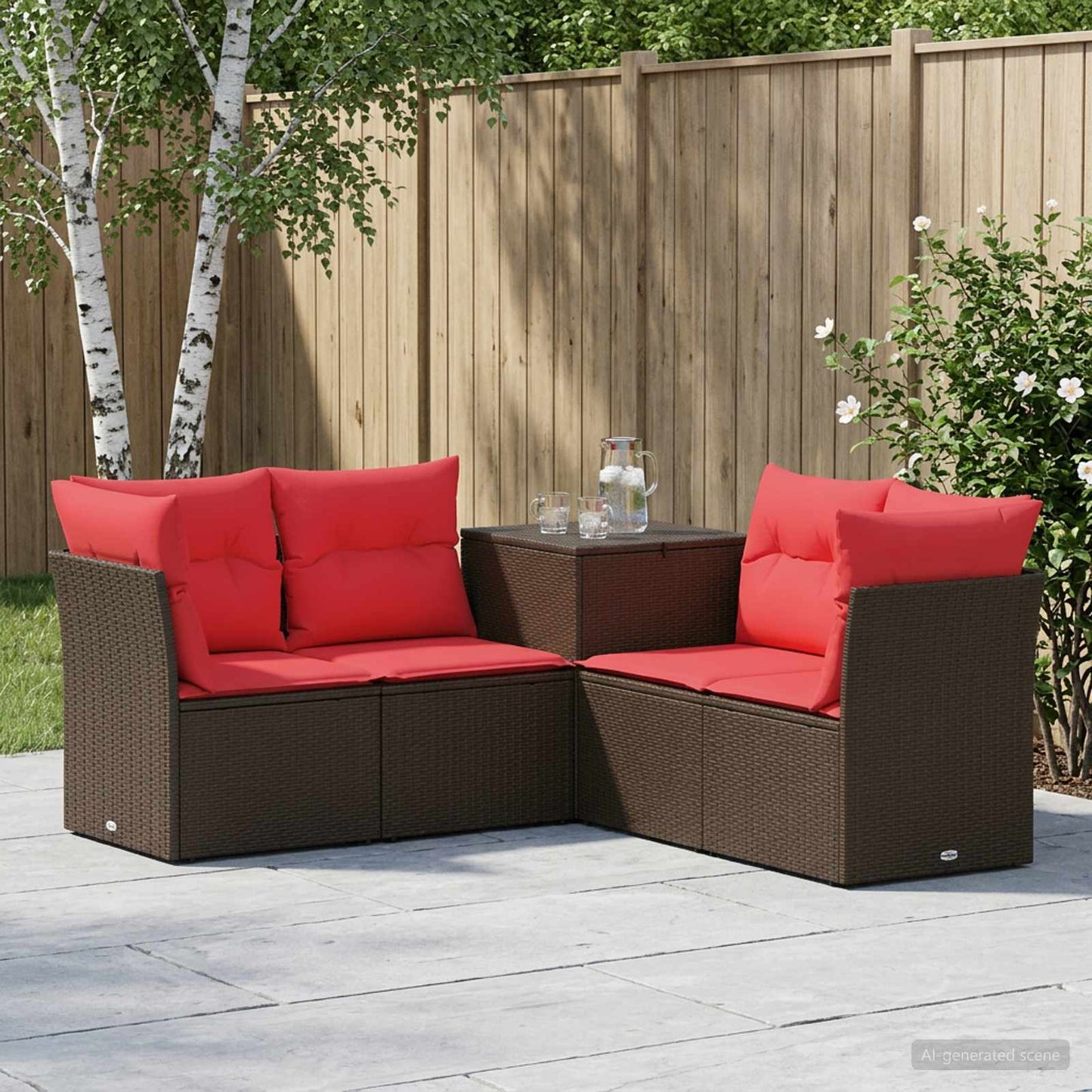 Set di divani 5 pz Marrone e Rosso Rattan sintetico e Acciaio | homemem39