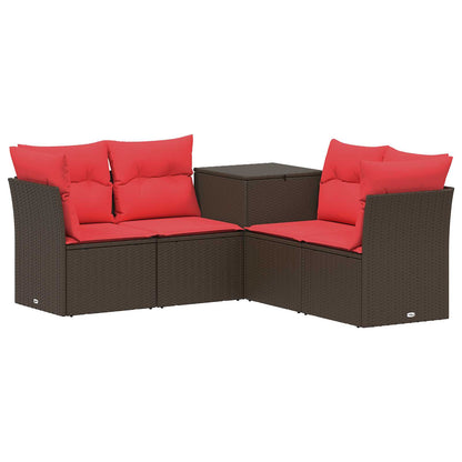 Set di divani 5 pz Marrone e Rosso Rattan sintetico e Acciaio | homemem39