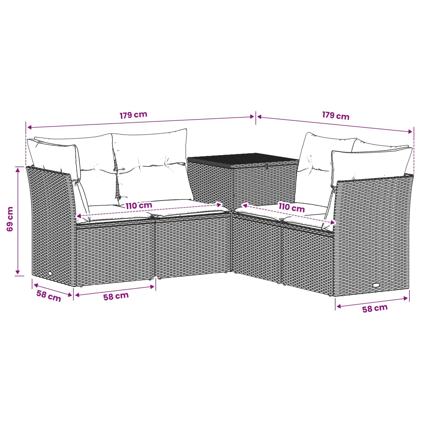 Set di divani 5 pz Marrone e Rosso Rattan sintetico e Acciaio | homemem39
