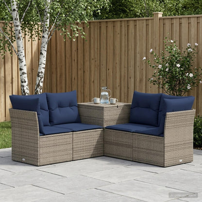 Set di divani 5 pz Grigio e Blu Navy Rattan sintetico e Acciaio | homemem39