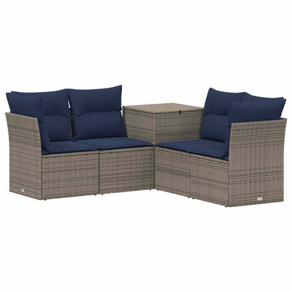 Set di divani 5 pz Grigio e Blu Navy Rattan sintetico e Acciaio | homemem39