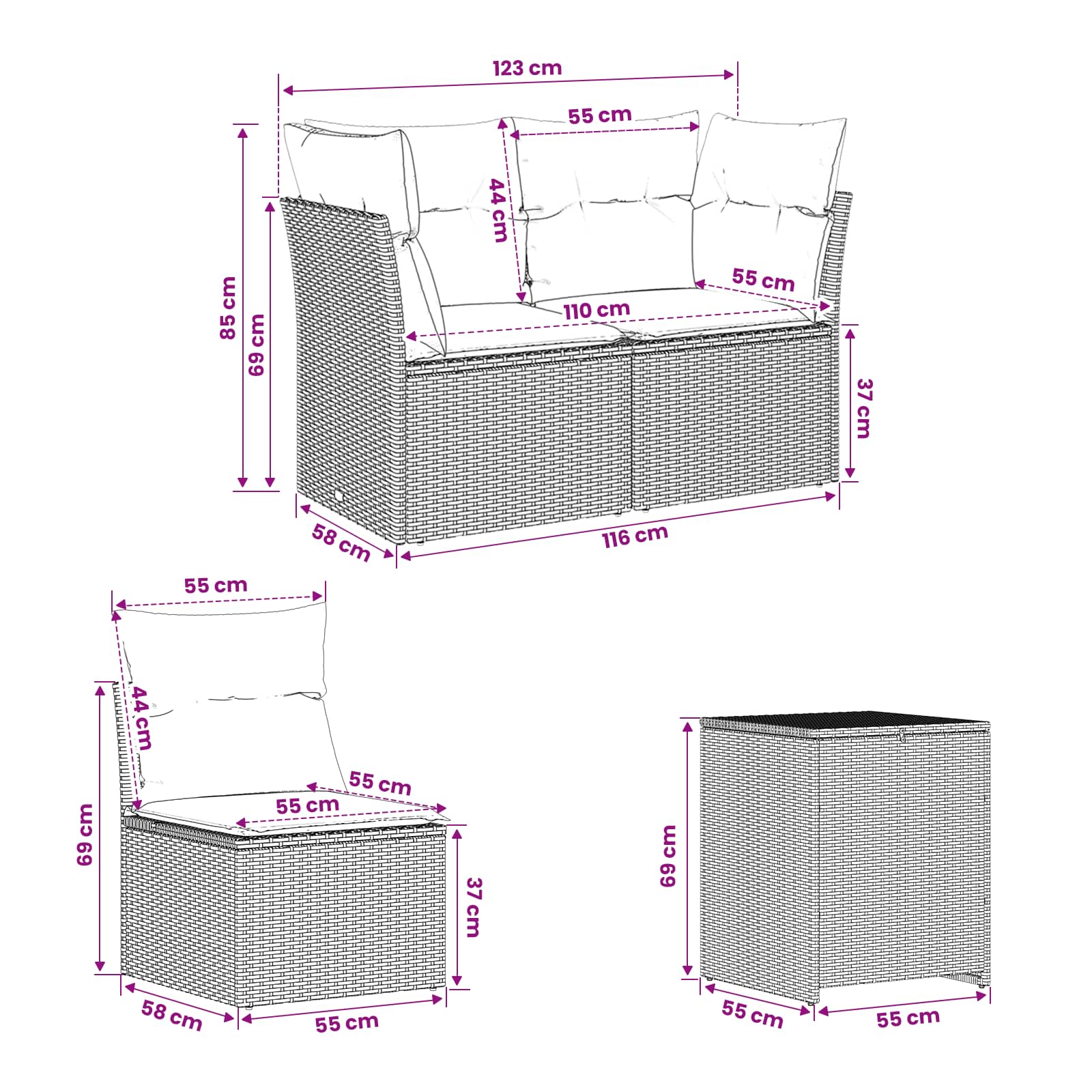 Set di divani 5 pz Grigio e Blu Navy Rattan sintetico e Acciaio | homemem39