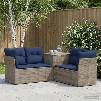 Set di divani 5 pz Grigio e Blu Navy Rattan sintetico e Acciaio