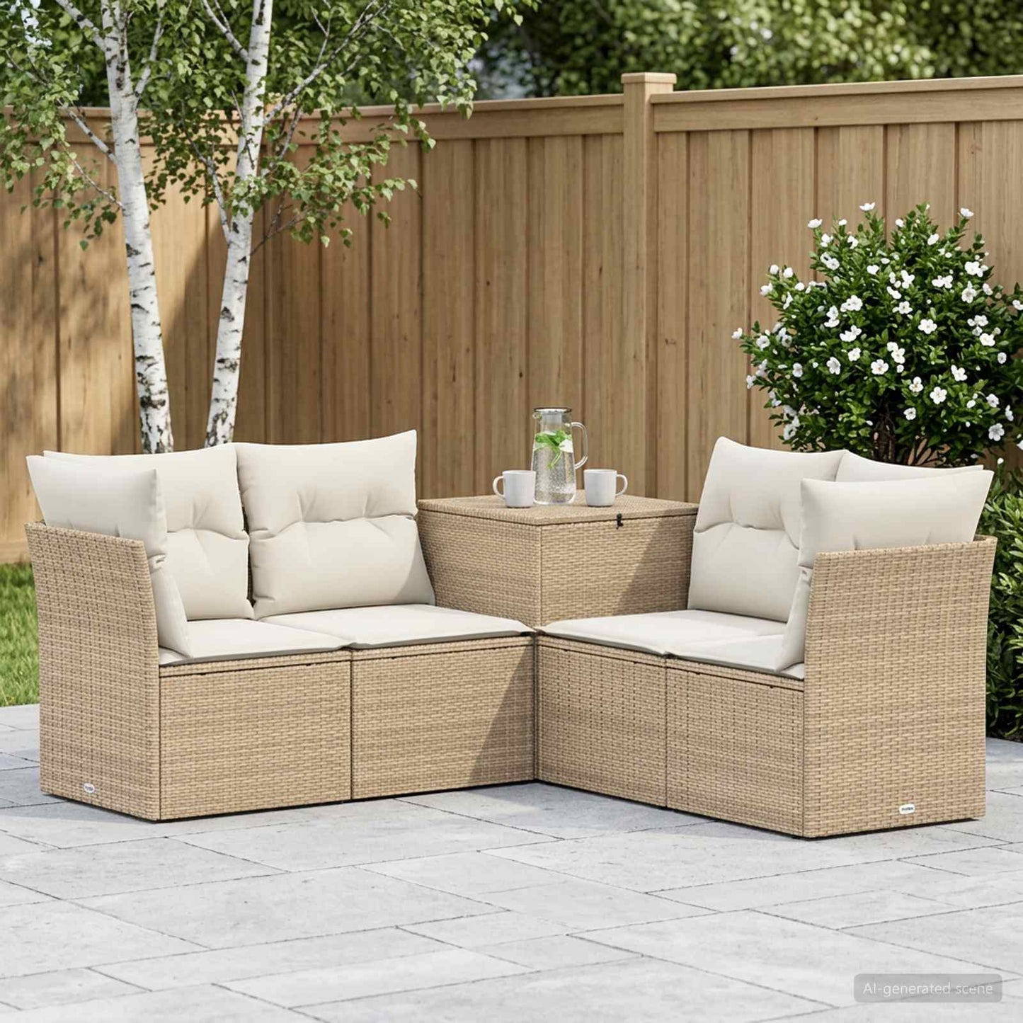 Set di divani 5 pz Beige e Bianco Crema | homemem39