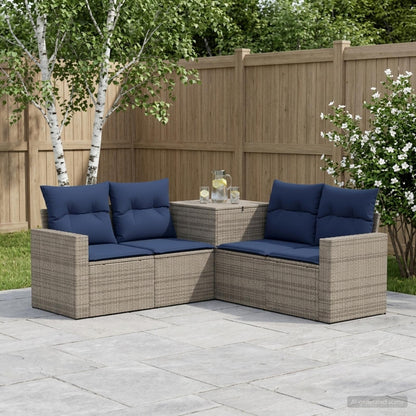 Set di divani 5 pz Grigio e Blu Navy Rattan sintetico e Acciaio | homemem39