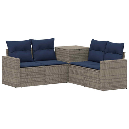 Set di divani 5 pz Grigio e Blu Navy Rattan sintetico e Acciaio | homemem39