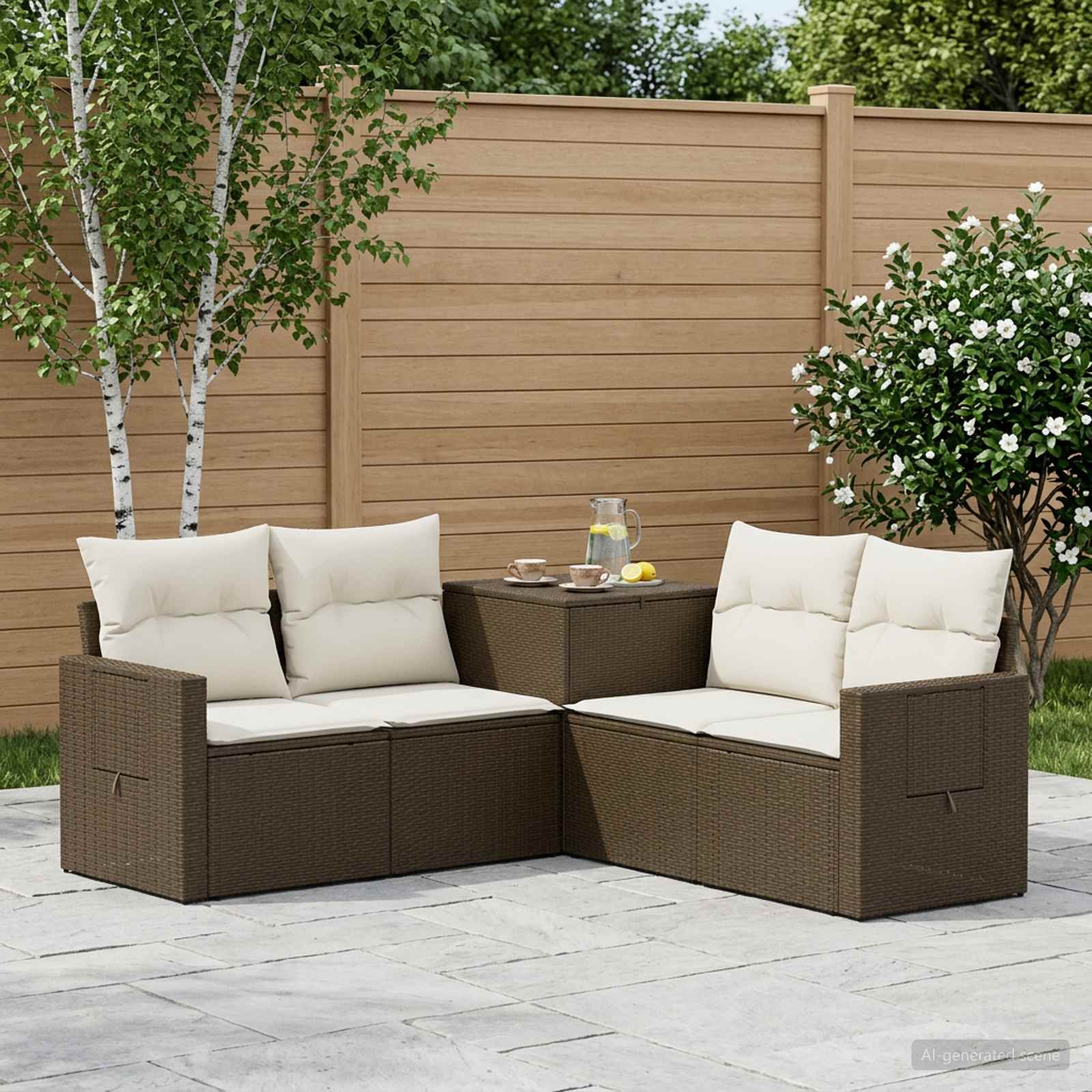 Set di divani 5 pz Marrone e Bianco Crema | homemem39