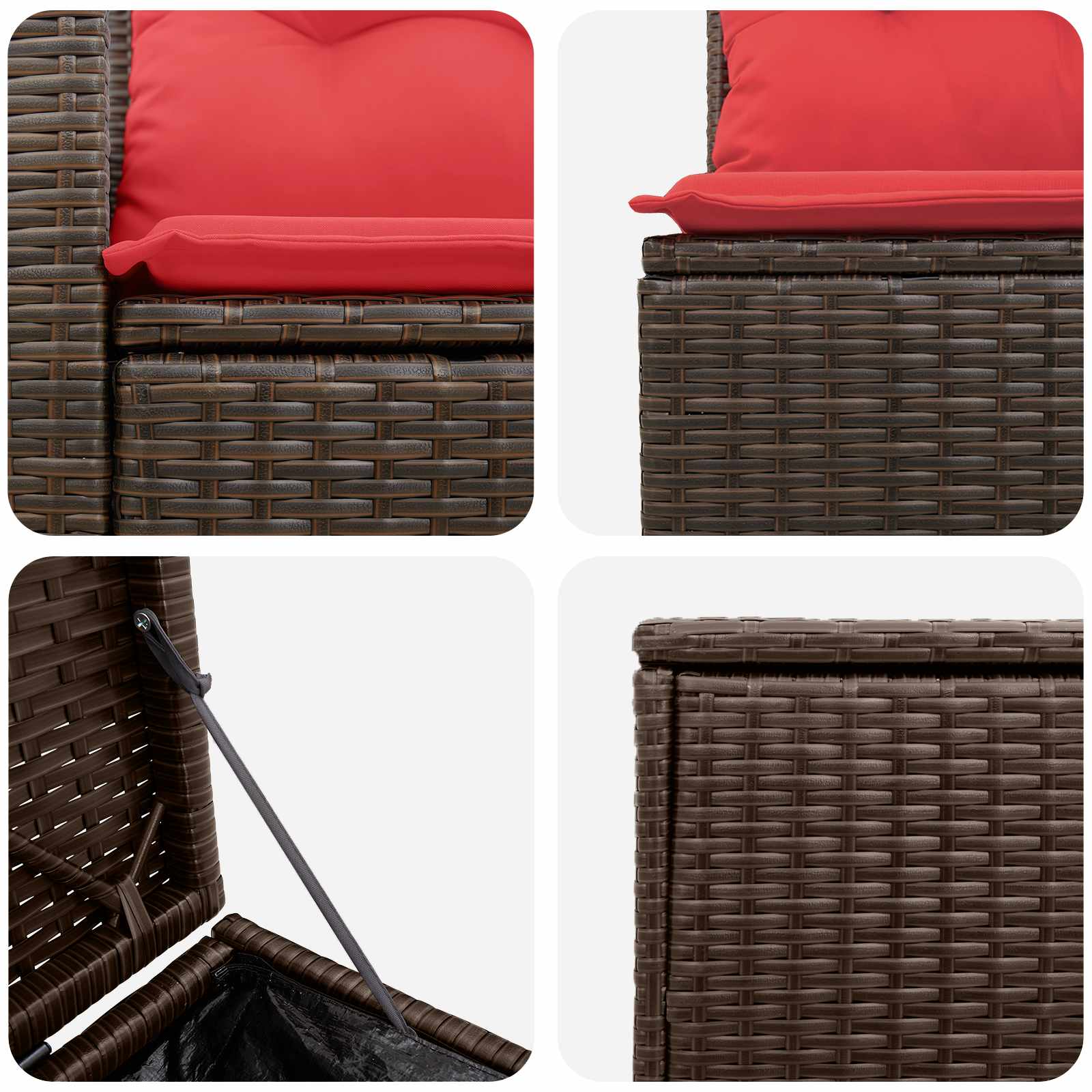 Set di divani 5 pz Marrone e Rosso Rattan sintetico e Acciaio | homemem39