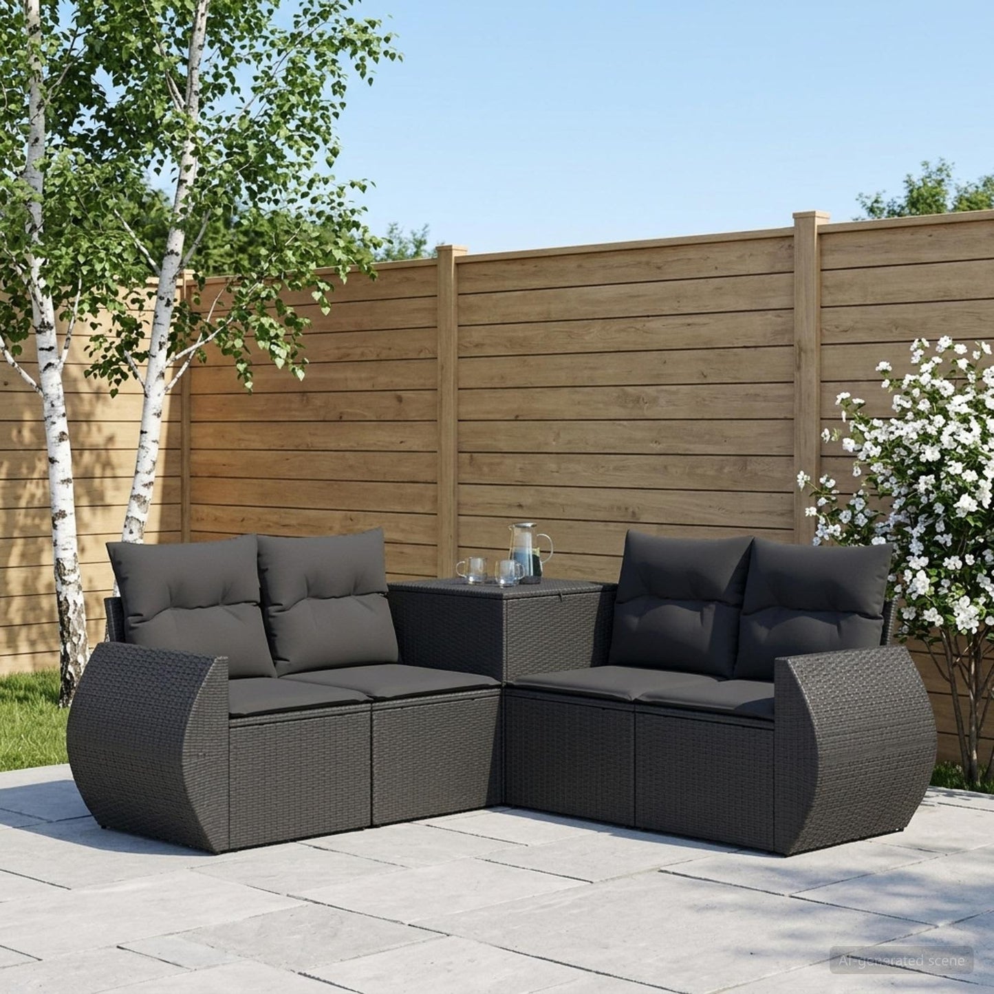 Set di divani 5 pz Nero Rattan sintetico e Acciaio | homemem39