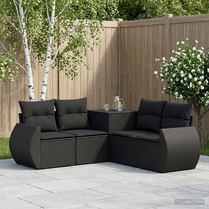 Set di divani 5 pz Nero Rattan sintetico e Acciaio | homemem39