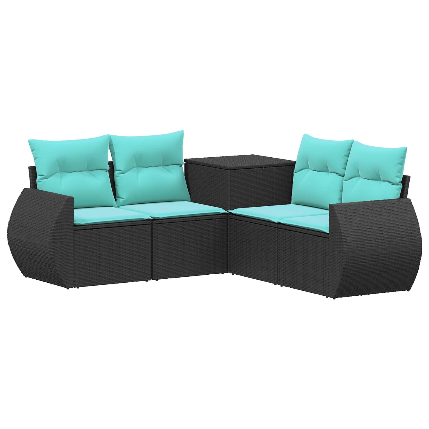 Set di divani 5 pz Nero e Blu Rattan sintetico e Acciaio