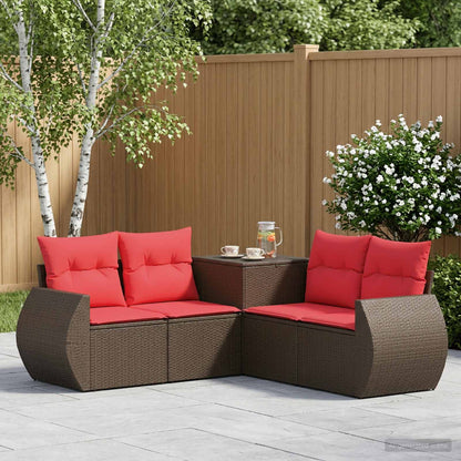 Set di divani 5 pz Marrone e Rosso Rattan sintetico e Acciaio | homemem39
