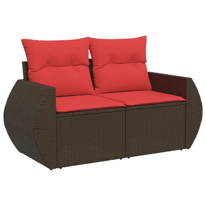 Set di divani 5 pz Marrone e Rosso Rattan sintetico e Acciaio | homemem39