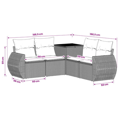 Set di divani 5 pz Marrone e Rosso Rattan sintetico e Acciaio | homemem39