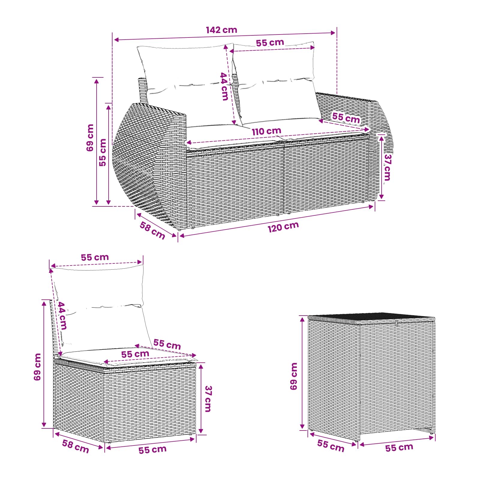 Set di divani 5 pz Marrone e Rosso Rattan sintetico e Acciaio | homemem39