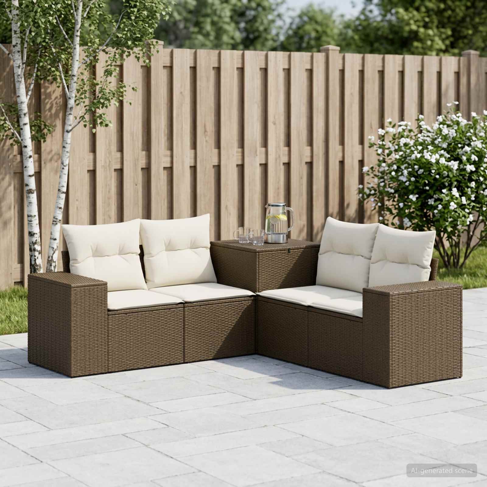 Set di divani 5 pz Marrone e Bianco Crema | homemem39