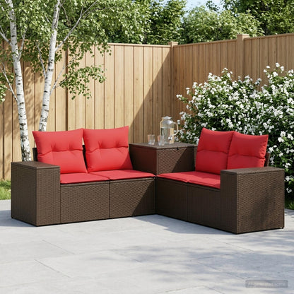Set di divani 5 pz Marrone e Rosso Rattan sintetico e Acciaio | homemem39