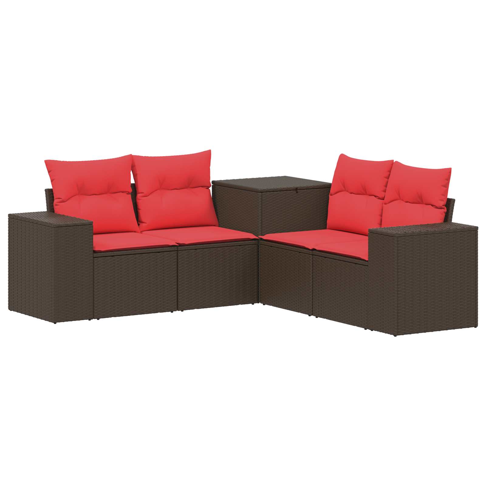 Set di divani 5 pz Marrone e Rosso Rattan sintetico e Acciaio | homemem39