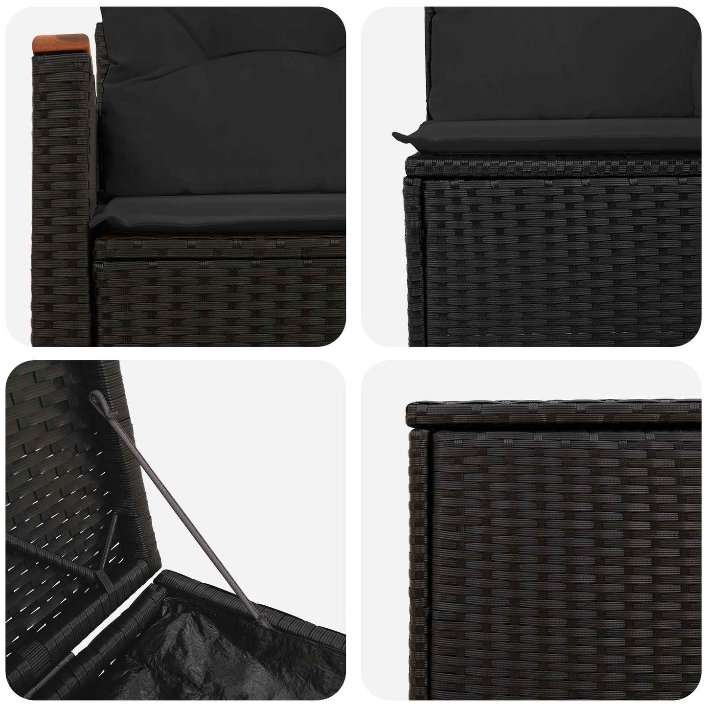 Set di divani 5 pz Nero Rattan sintetico e Acciaio | homemem39
