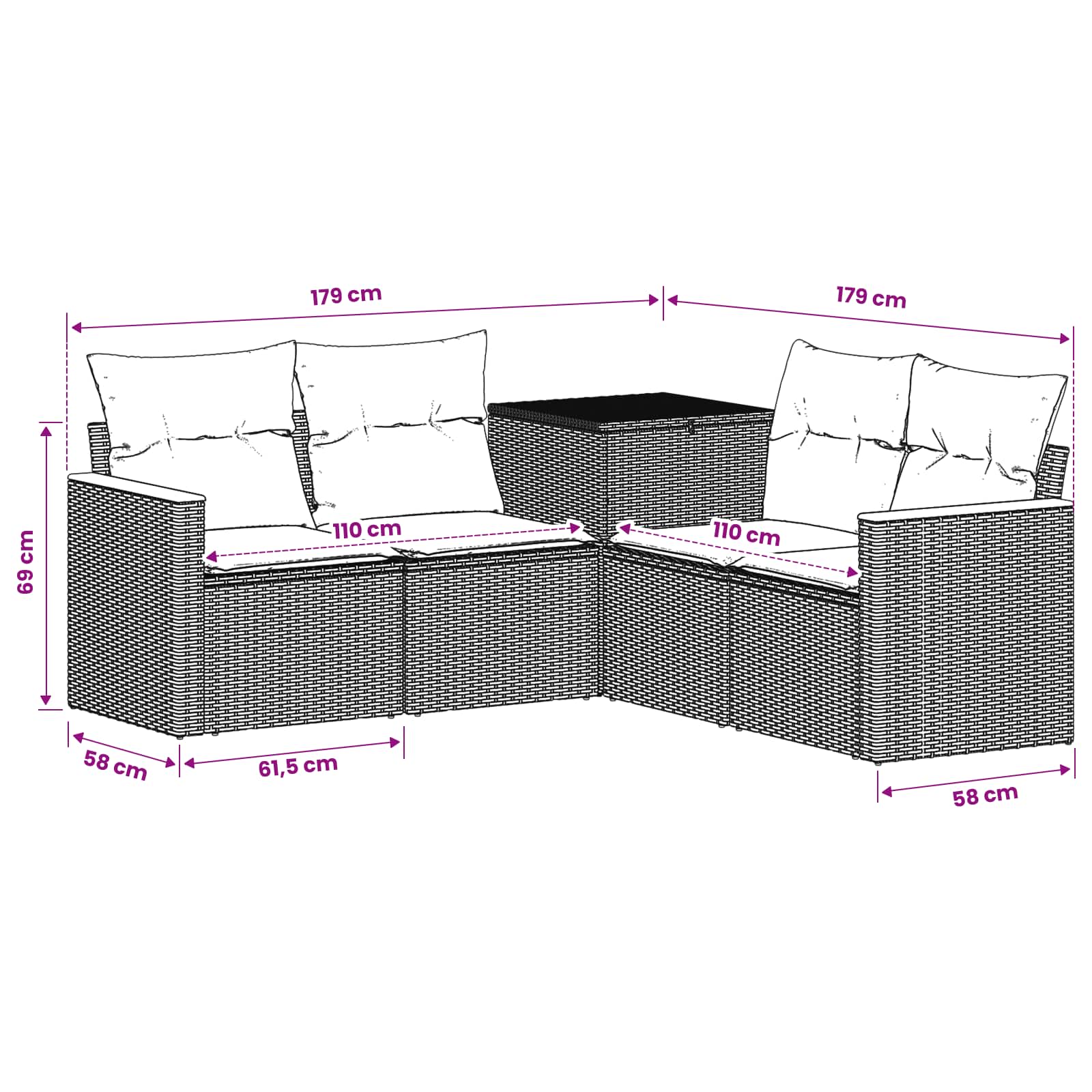 Set di divani 5 pz Nero e Bianco Crema | homemem39