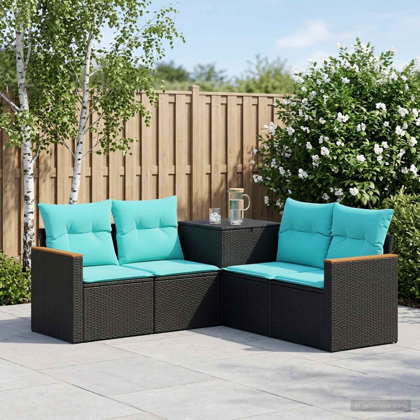 Set di divani 5 pz Nero e Blu Rattan sintetico e Acciaio | homemem39