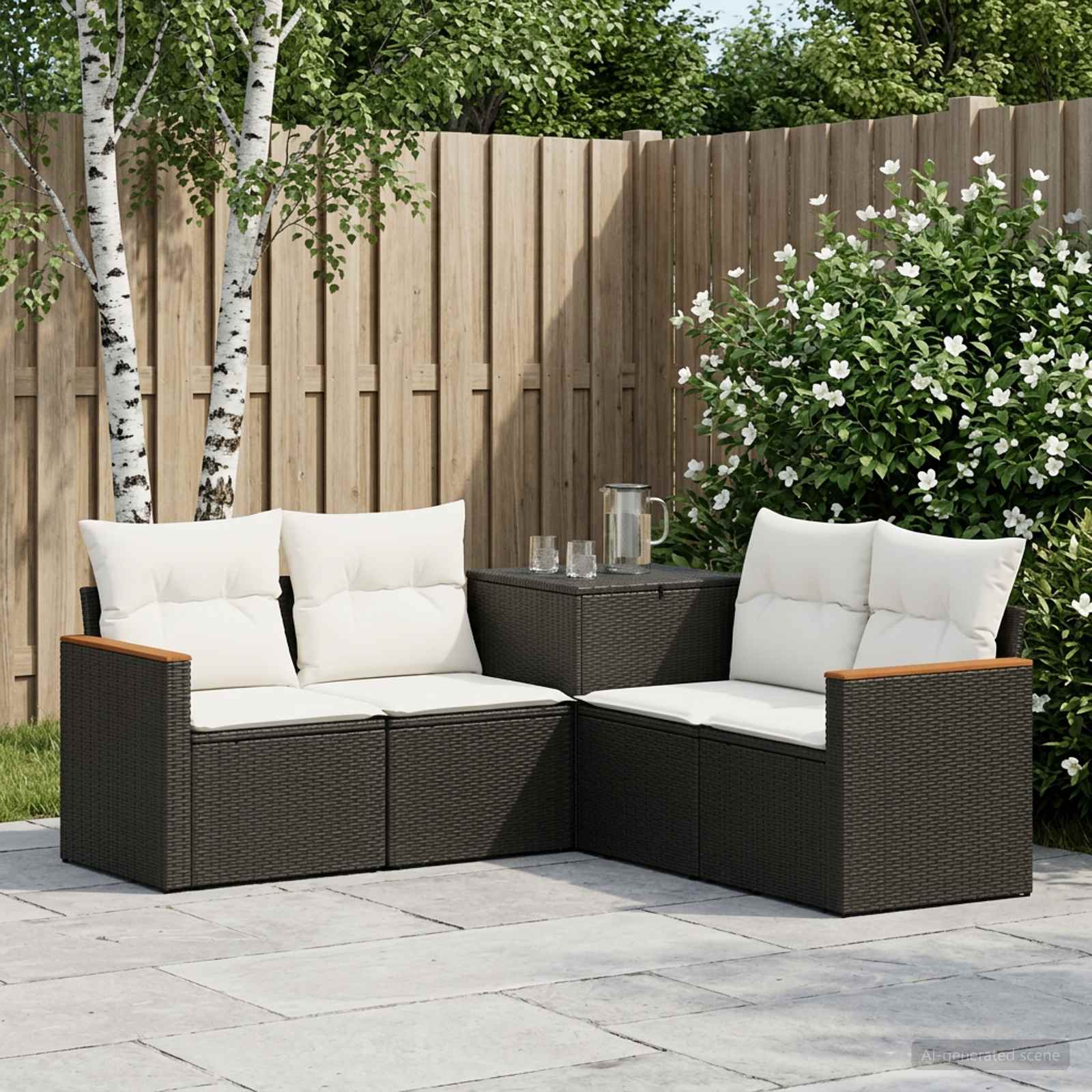 Set di divani 5 pz Nero e Bianco Crema | homemem39