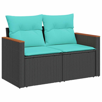 Set di divani 5 pz Nero e Blu Rattan sintetico e Acciaio | homemem39