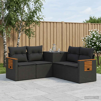 Set di divani 5 pz Nero Rattan sintetico e Acciaio