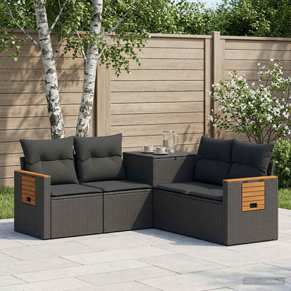 Set di divani 5 pz Nero Rattan sintetico e Acciaio