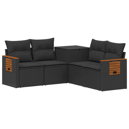 Set di divani 5 pz Nero Rattan sintetico e Acciaio