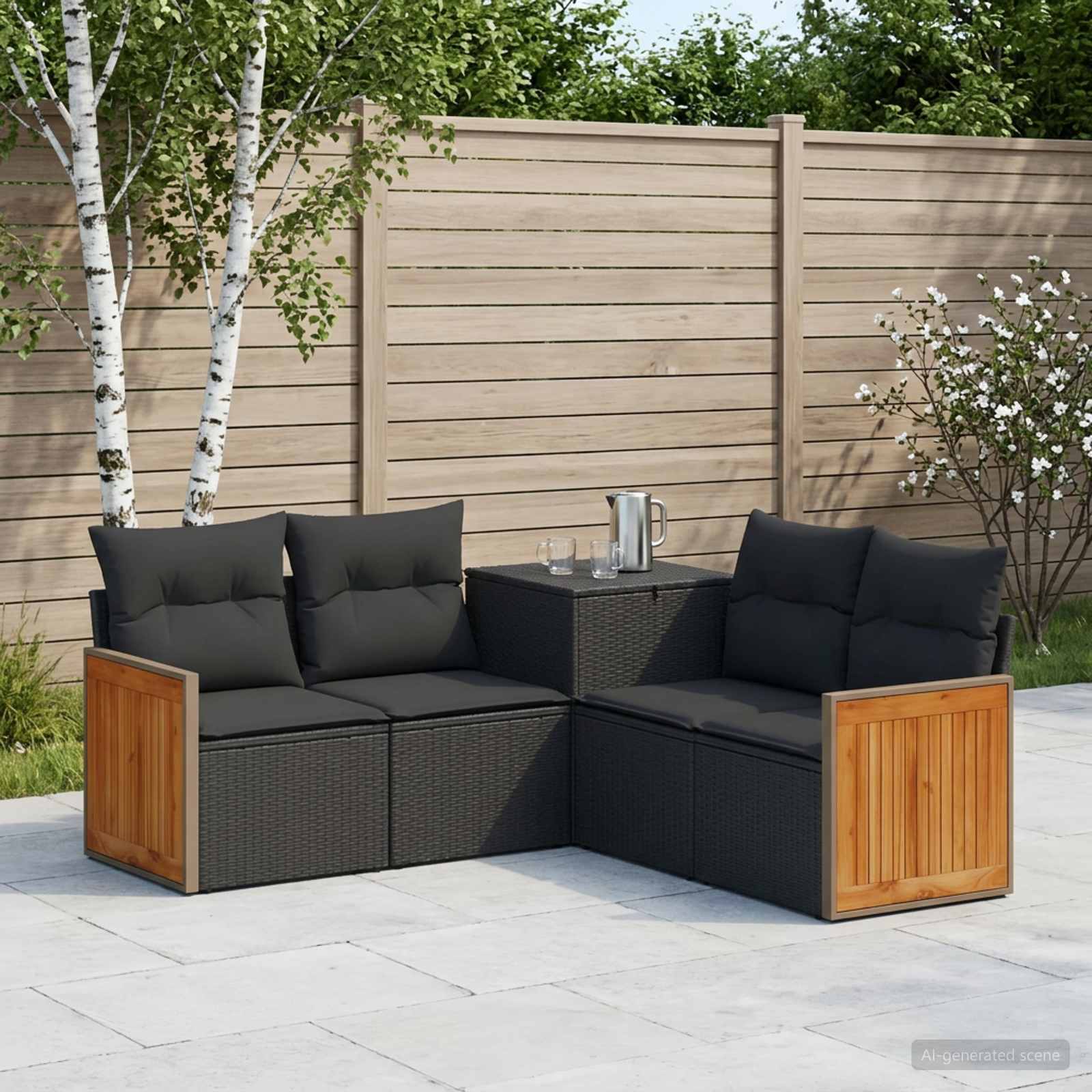 Set di divani 5 pz Nero Rattan sintetico e Acciaio | homemem39