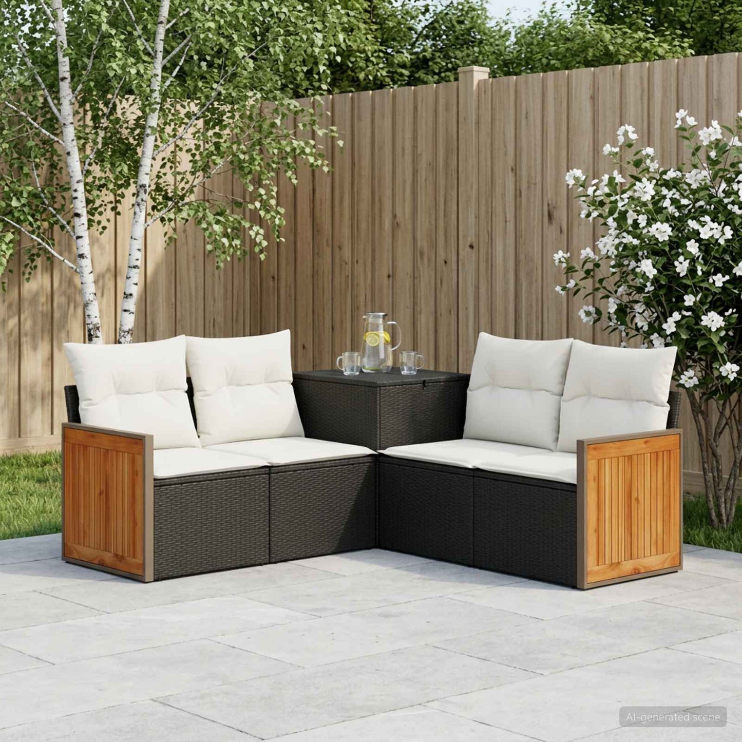 Set di divani 5 pz Nero e Bianco Crema | homemem39