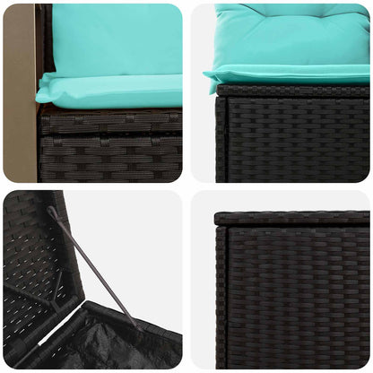Set di divani 5 pz Nero e Blu Rattan sintetico e Acciaio | homemem39